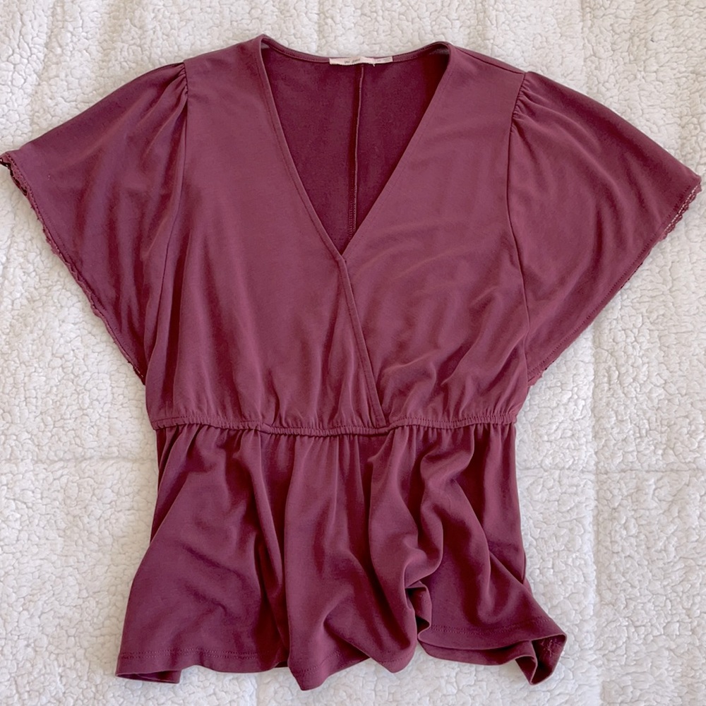 Button front V neck blouse